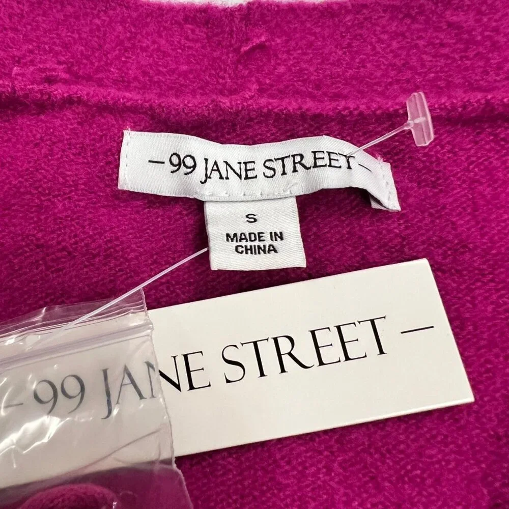99 Jane Street Womens Knit Cardigan Pearls Button Up Fuchsia Size Small New